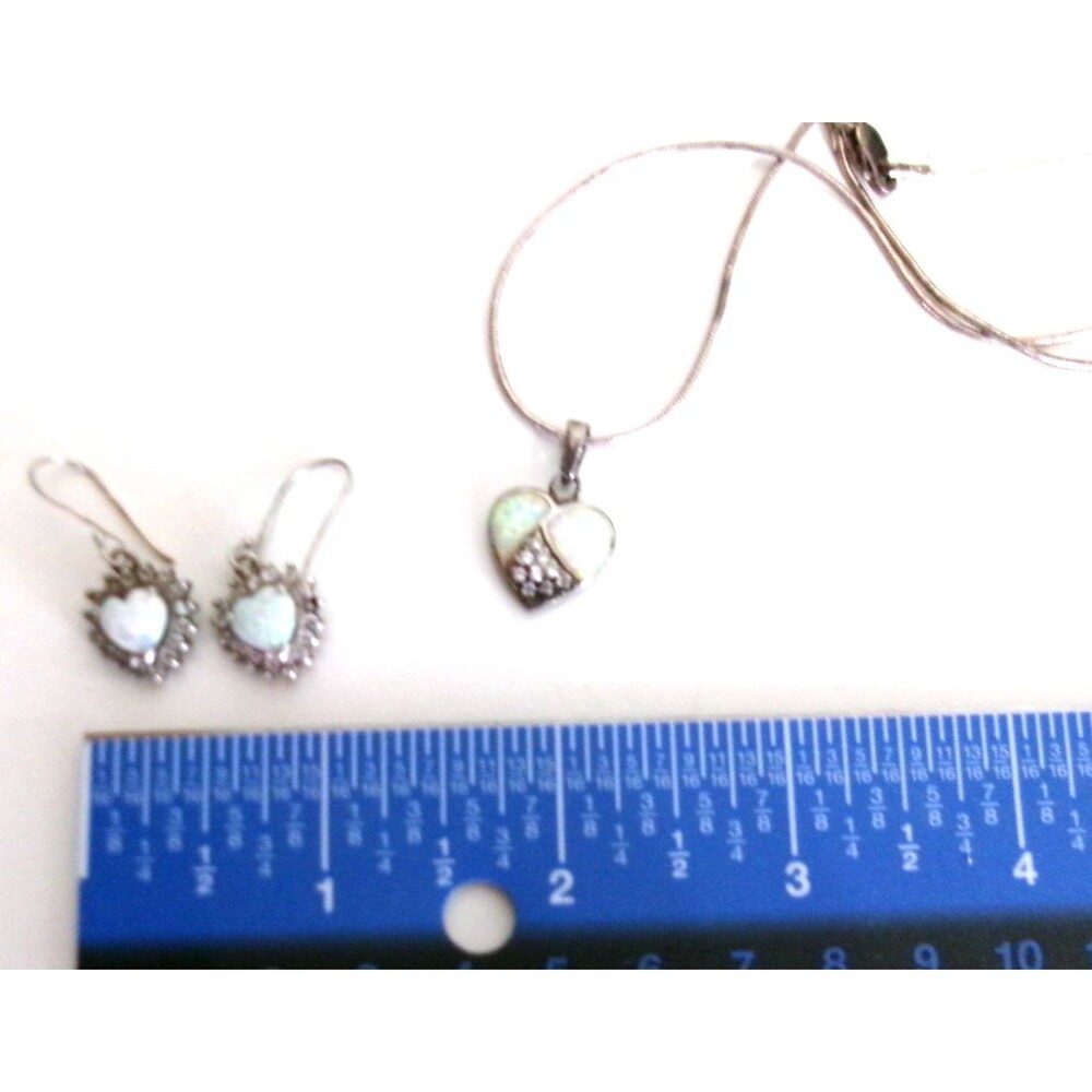 Sterling Silver 925 Heart Pendant Necklace & Dangle Earrings 11.8 G Read